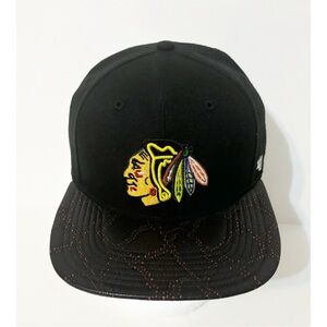 47 Brand Chicago Blackhawks Snapback Hat, NEW, One Size Fit Most, Black & Red